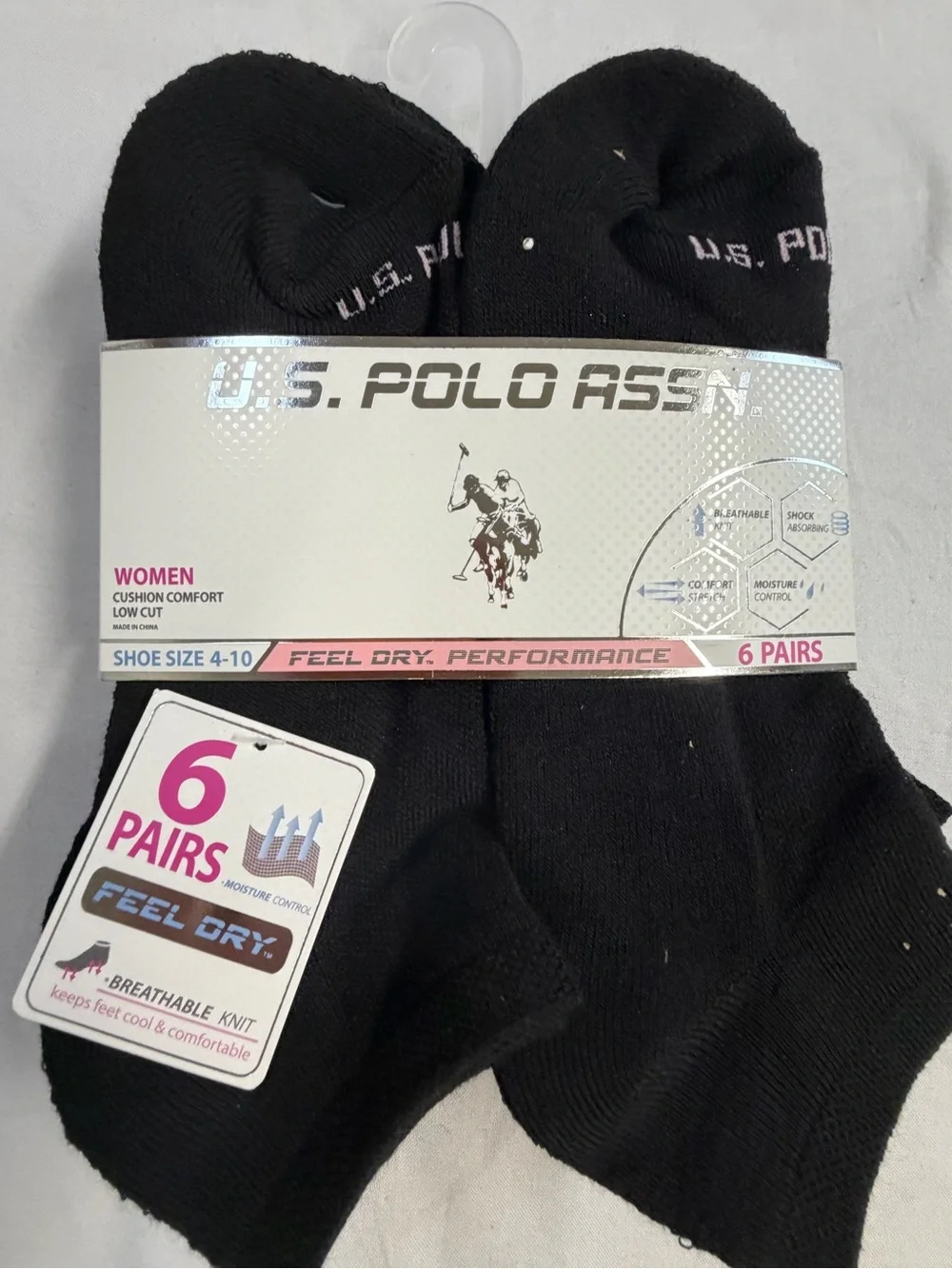 U.S. Polo Assn. Women’s Low Cut Cushion Socks – Black (6 Pairs)